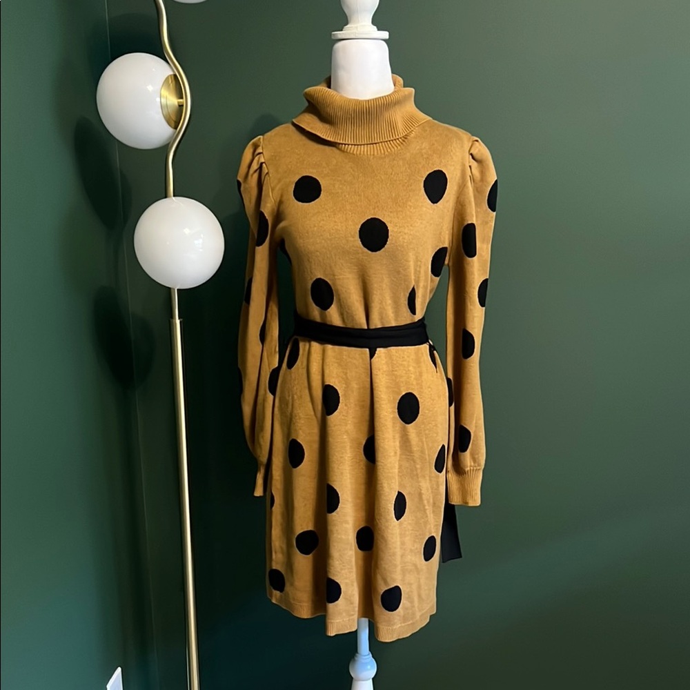 Who What Wear - NWT Tan Polka Dot Turtleneck Dress - Sz M